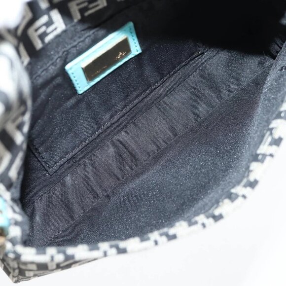 FENDI Zucchino Canvas Mamma Baguette Shoulder Bag Black Gold Auth 136114V - Picture 11 of 16